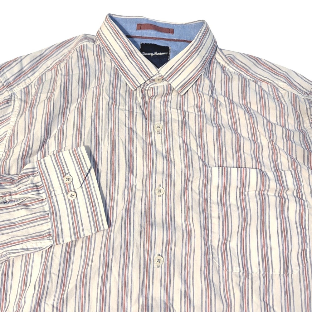 Tommy Bahama Mens XL Striped Button Down Shirt Blue Red White